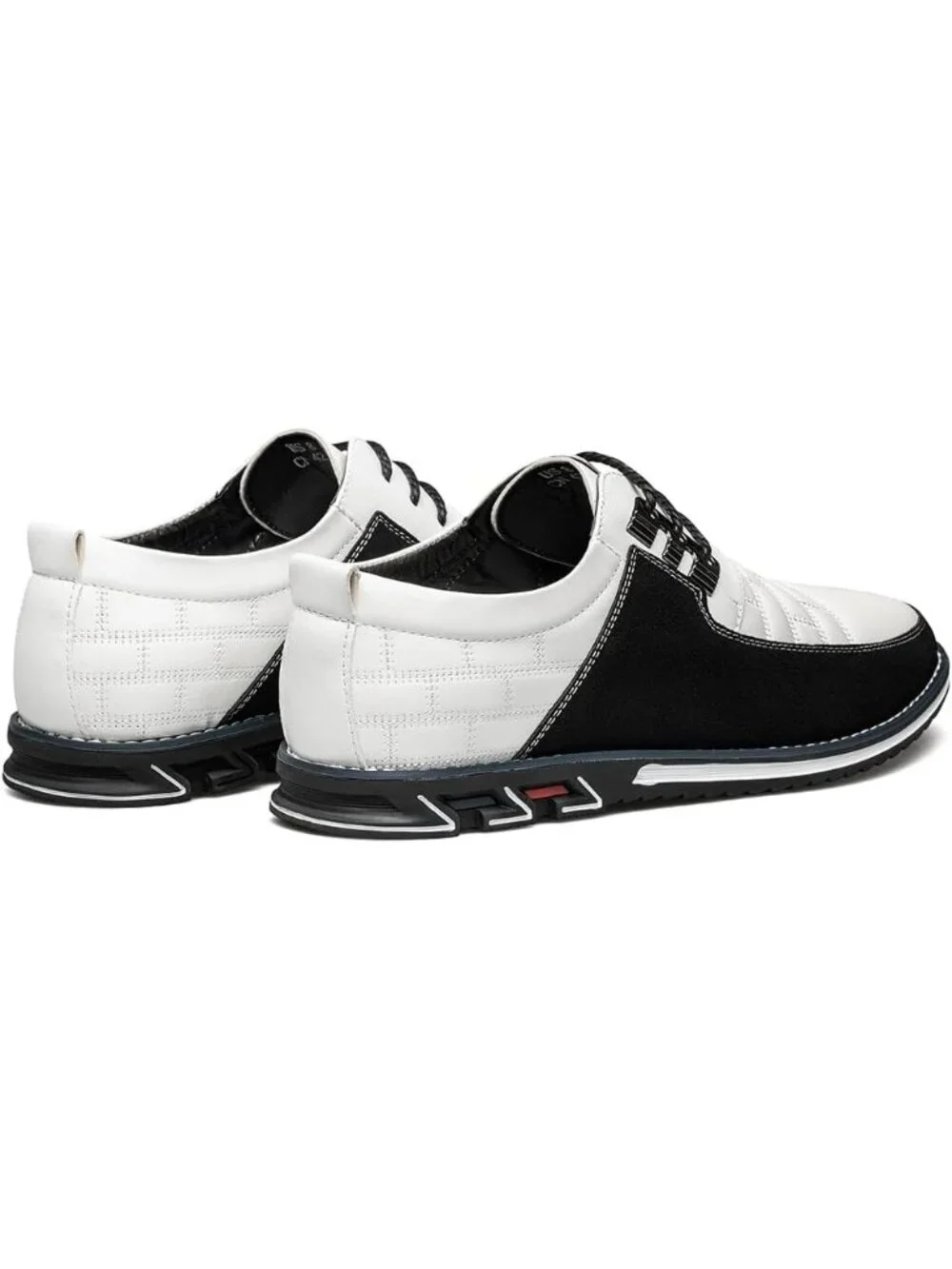 Men's White Plaid Embossed Grid Leather Comfortable Hybrid Oxford Dress Sneakers